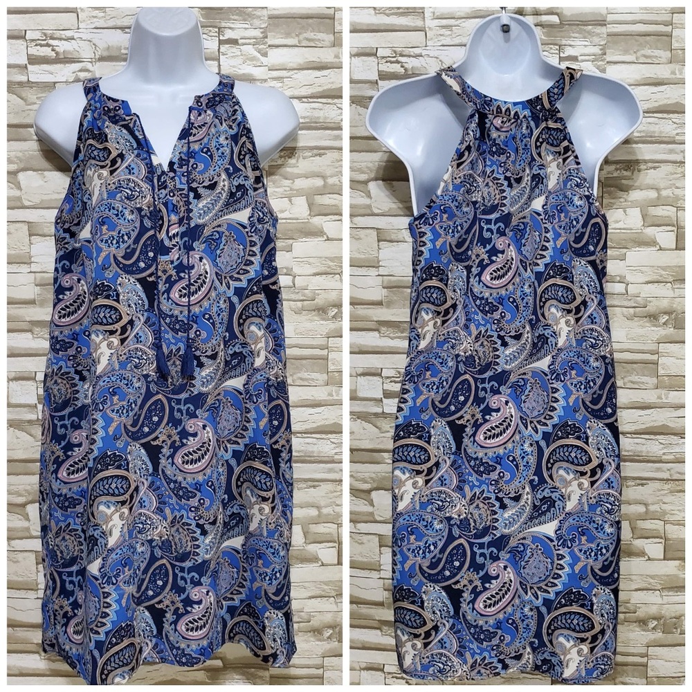 Fleur Bleue Blue Paisley Shift Dress Lined Sz 4